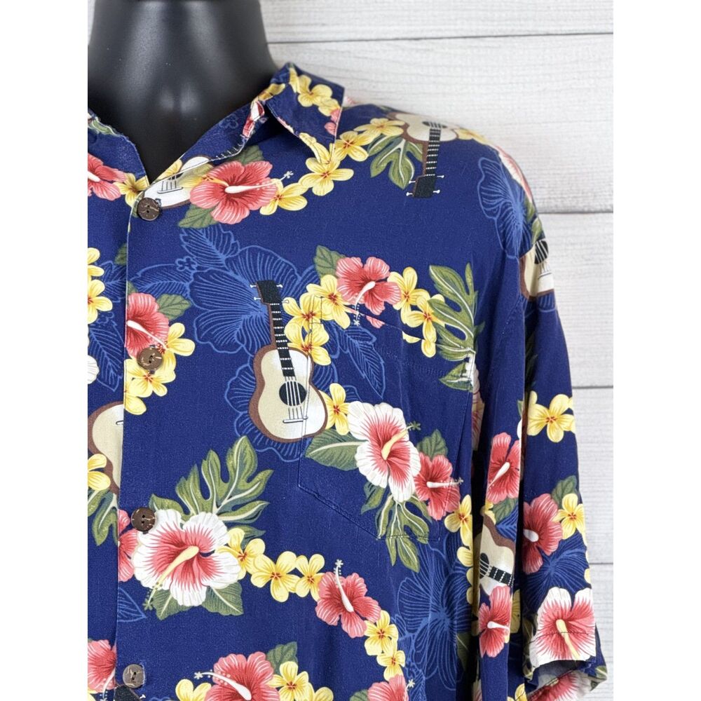 Hilo Hattie Hawaiian Shirt Mens 3XL Blue Floral Ukulele Aloha Button Up - Picture 3 of 11